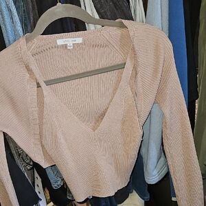 Love Tree V-Neck Ribbed Sweater in Soft Beige
